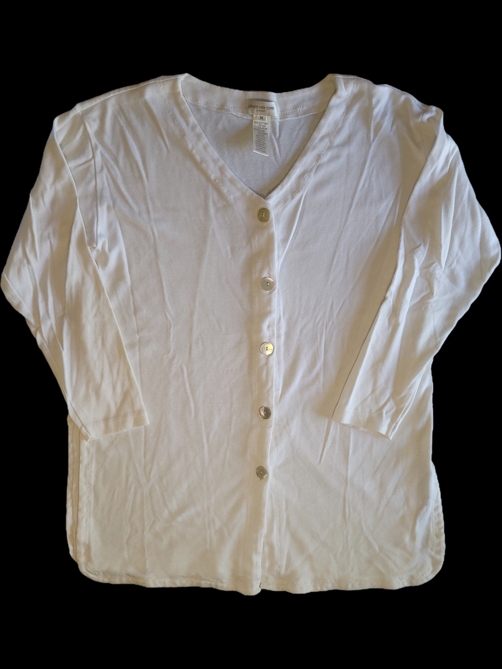 Jones New York White Button-Front V-Neck Cardigan